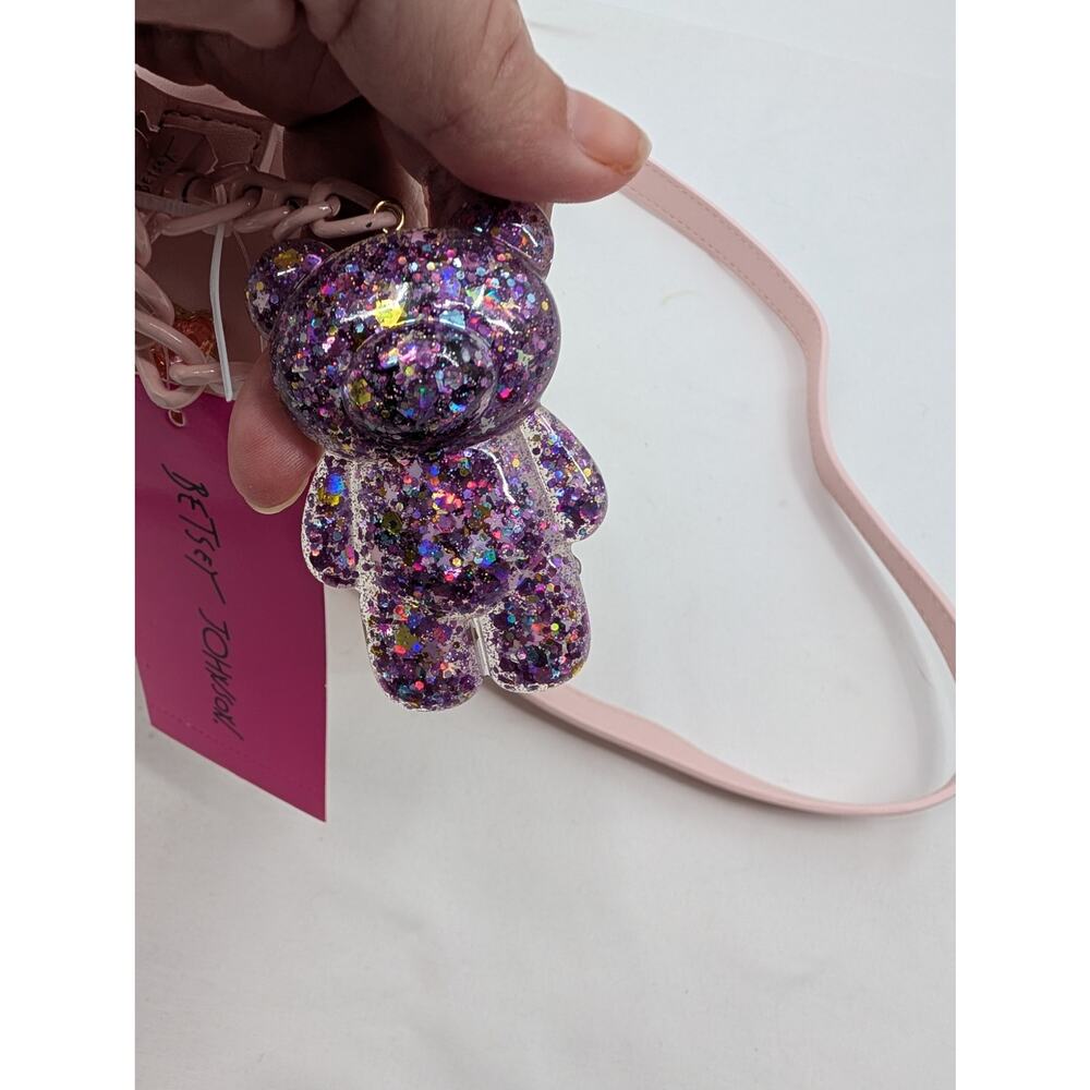 NWT Betsey Johnson Pink Gummy Bear Crossbody/ Purple Glitter Bear Charm Quirky - Picture 8 of 8